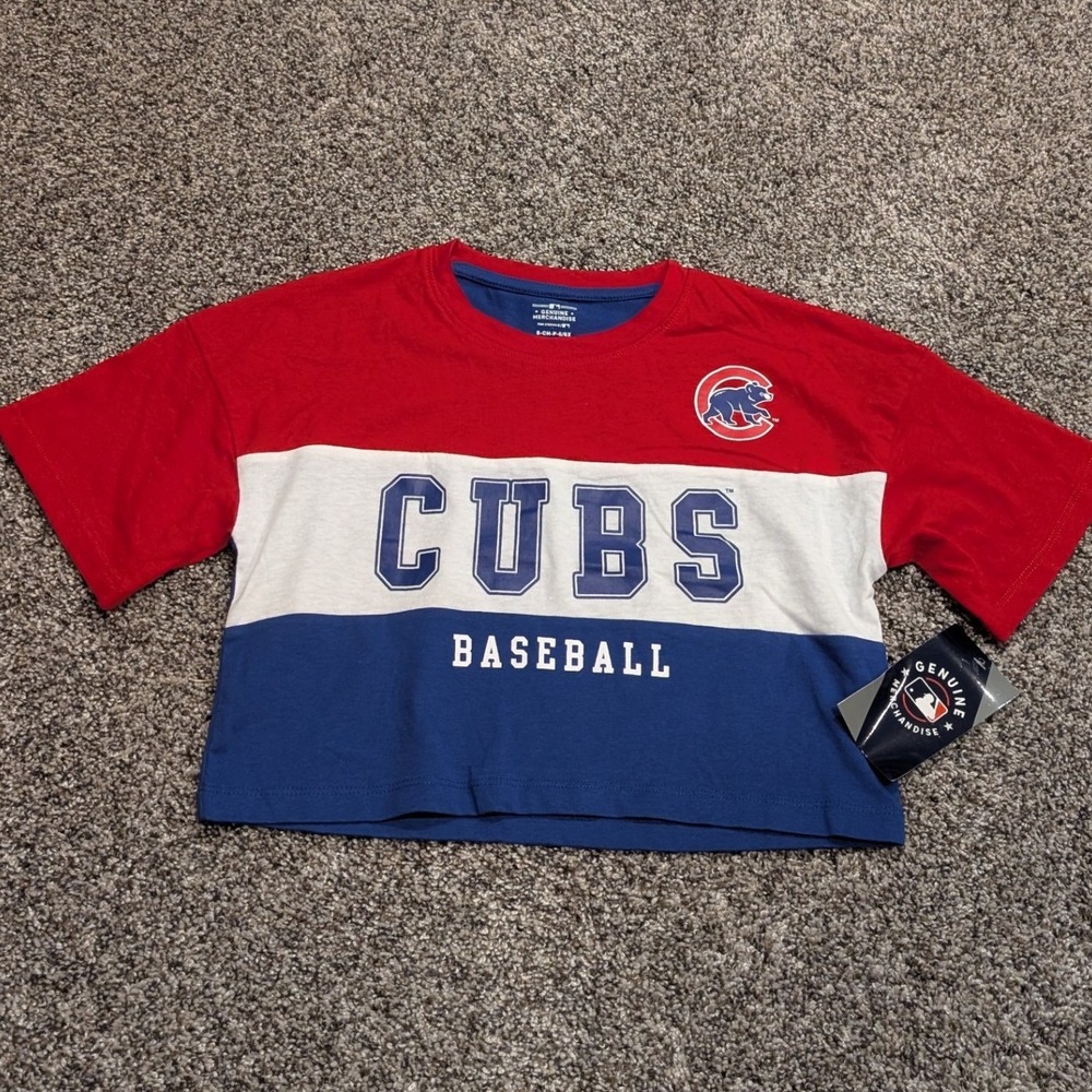 MLB Chicago Cubs Crop Top Girls S 6/6X Red White Blue NWT Short Sleeve Tee